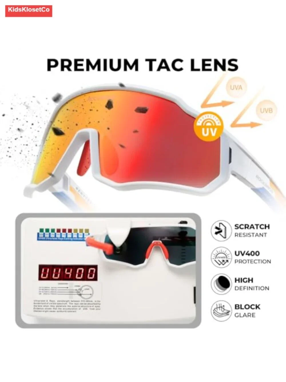 Polarized Kids Sports Cycling Glasses with Straps for Ages 6-14